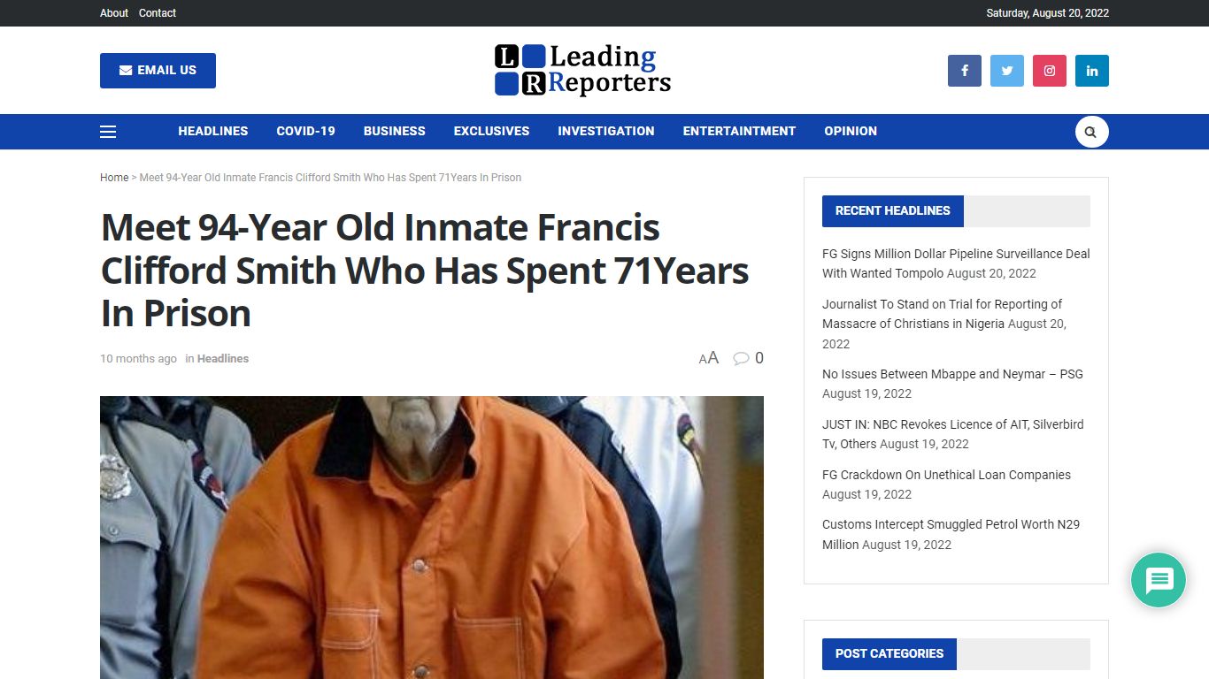 Meet 94-Year Old Inmate Francis Clifford Smith Who Has Spent 71Years In ...